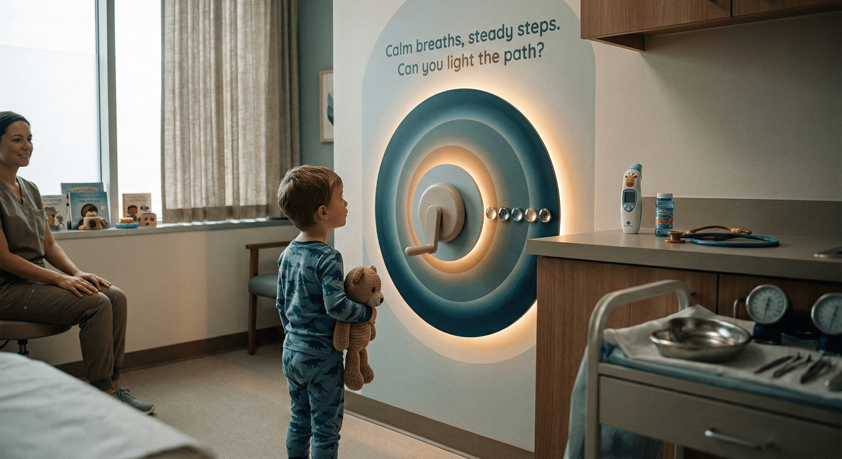 A child engaging with AR technology in a pediatric healthcare environment.